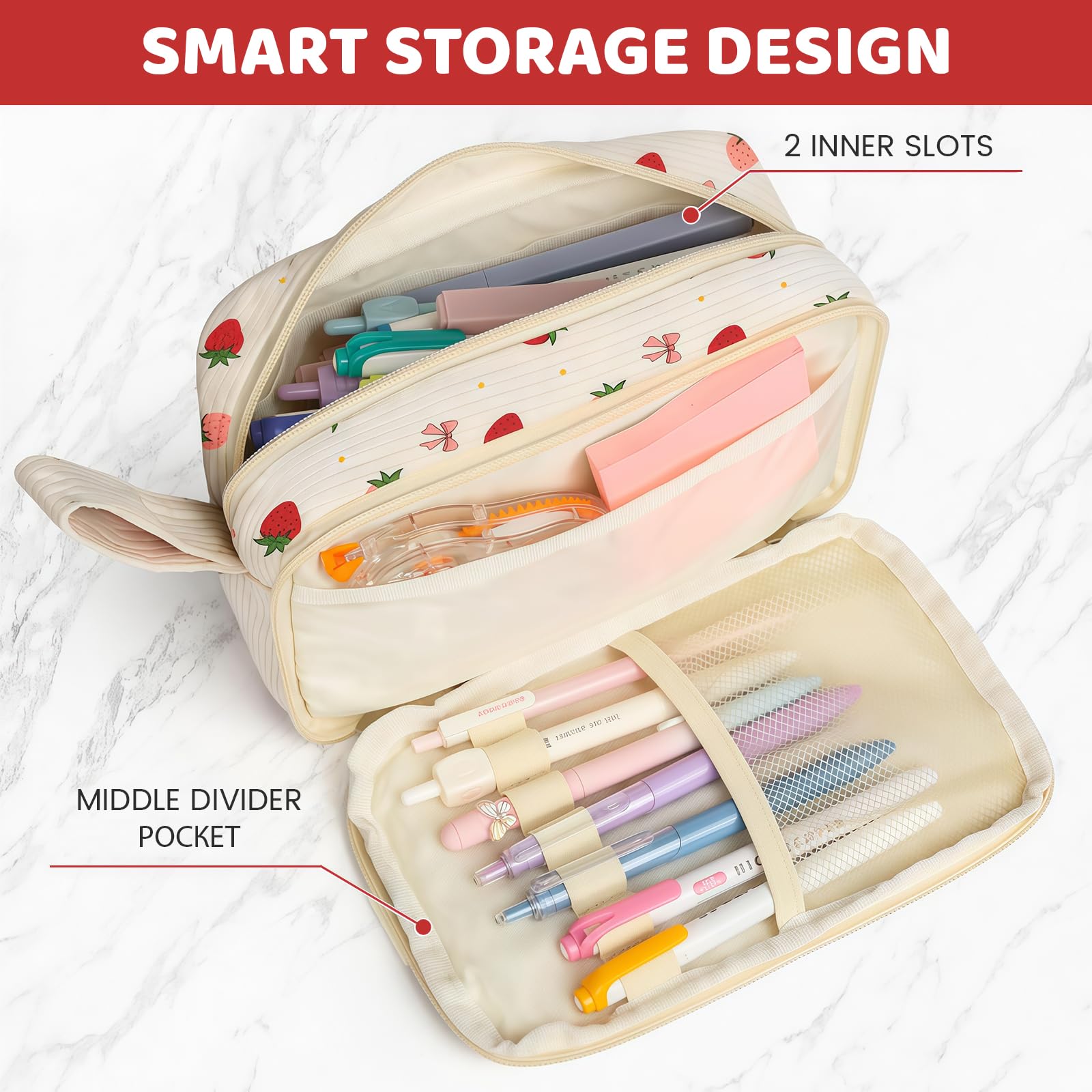 AstraGlam Cute Pencil Case for Girls,Large Corduroy Zippered Pencil Case Pouch, aesthetic Pencil Bag with Compartments, Soft Pencil Pouch School Supplies for Teen Girls Boys and Women - Image 3