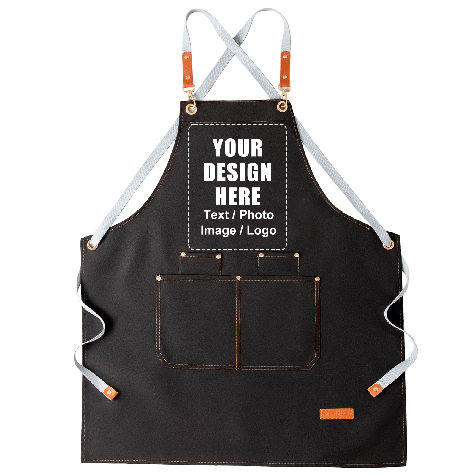 Personalised Apron for Women Men with Picture Text, Kitchen Cooking Baking Chef Waitress Apron (Black)