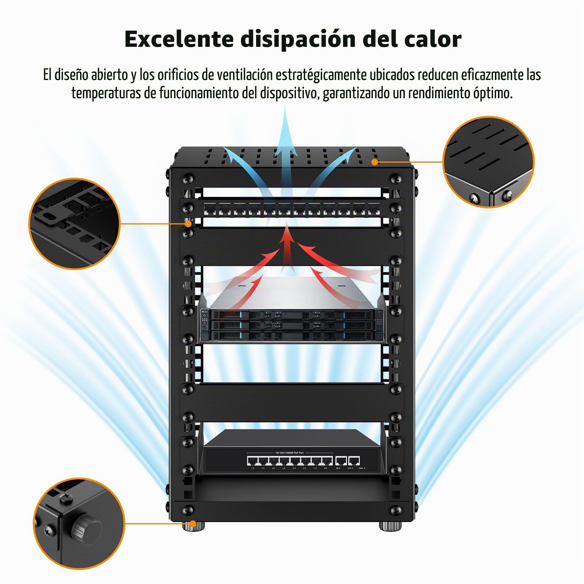 Armario para Servidores de 8U, Mini Rack para Servidores de 10 Pulgadas para Redes, Servidores, Equipos Audiovisuales y Proyectos de Bricolaje, 7,87 Pulgadas de Profundidad, Negro