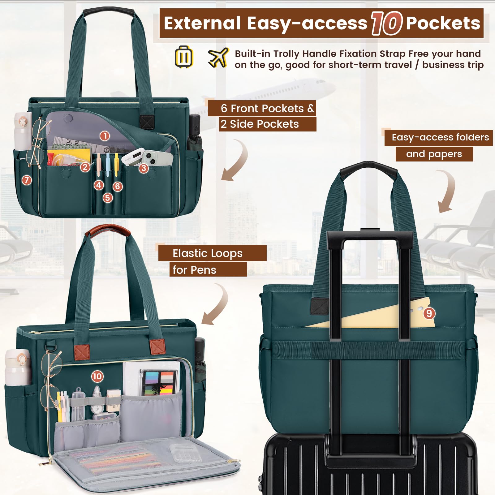 RAINSMORE Sac Fourre Tout pour Ordinateur 15,6 Pouces Sac de Professeur Grand Sac Cabas Femme pour Travail pour Enseignant d'infirmière d'étudiant