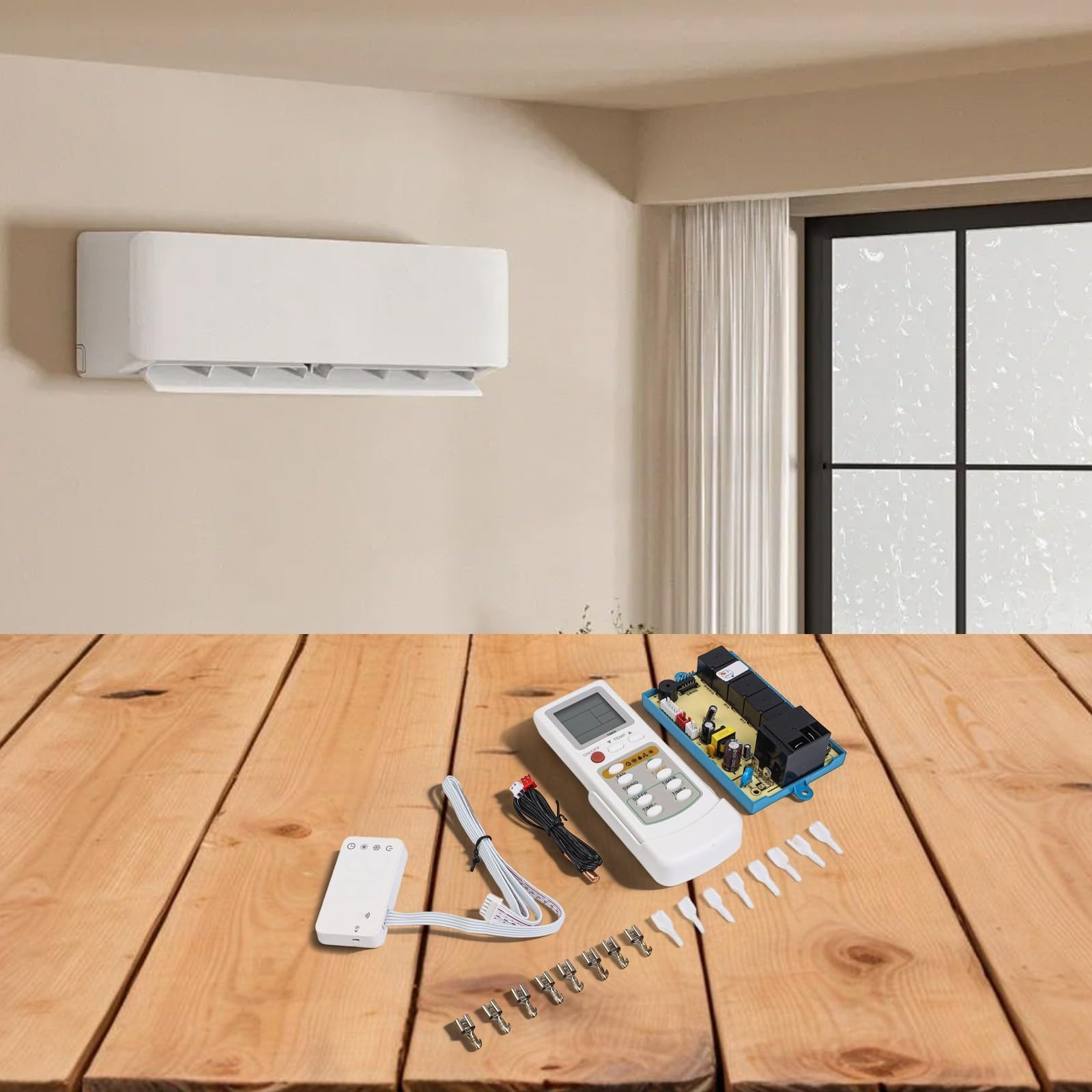 Juego de panel de control de aire acondicionado y placa de sistema con accesorios, construcción de plástico y metal de tamaño estándar, regulación precisa de la temperatura, compatible con unidades