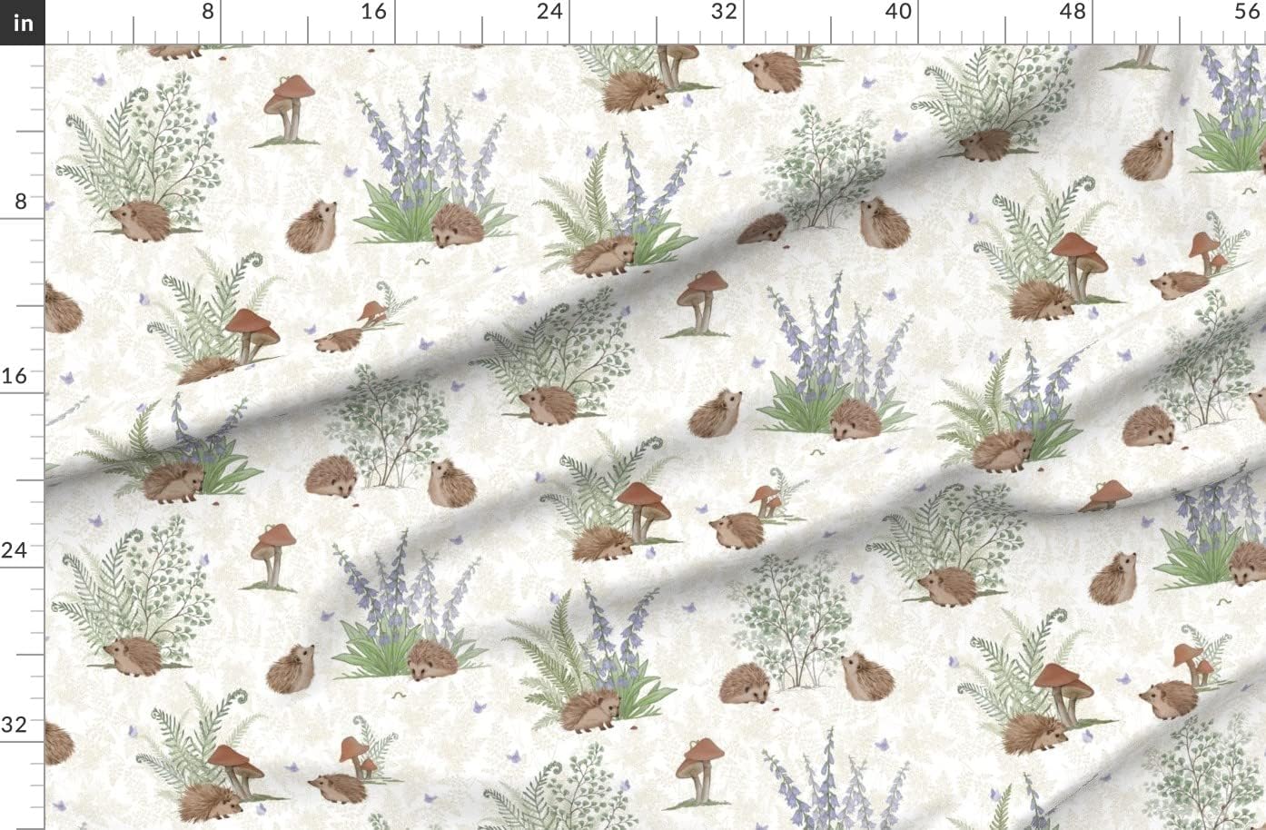 Spoonflower Fabric - Hedgehog Gender Neutral Nursery Woodland Boy Girl Mushroom Printed on Organic Cotton Sateen Fabric by The Yard - Sewing Quilting Apparel Home Decor