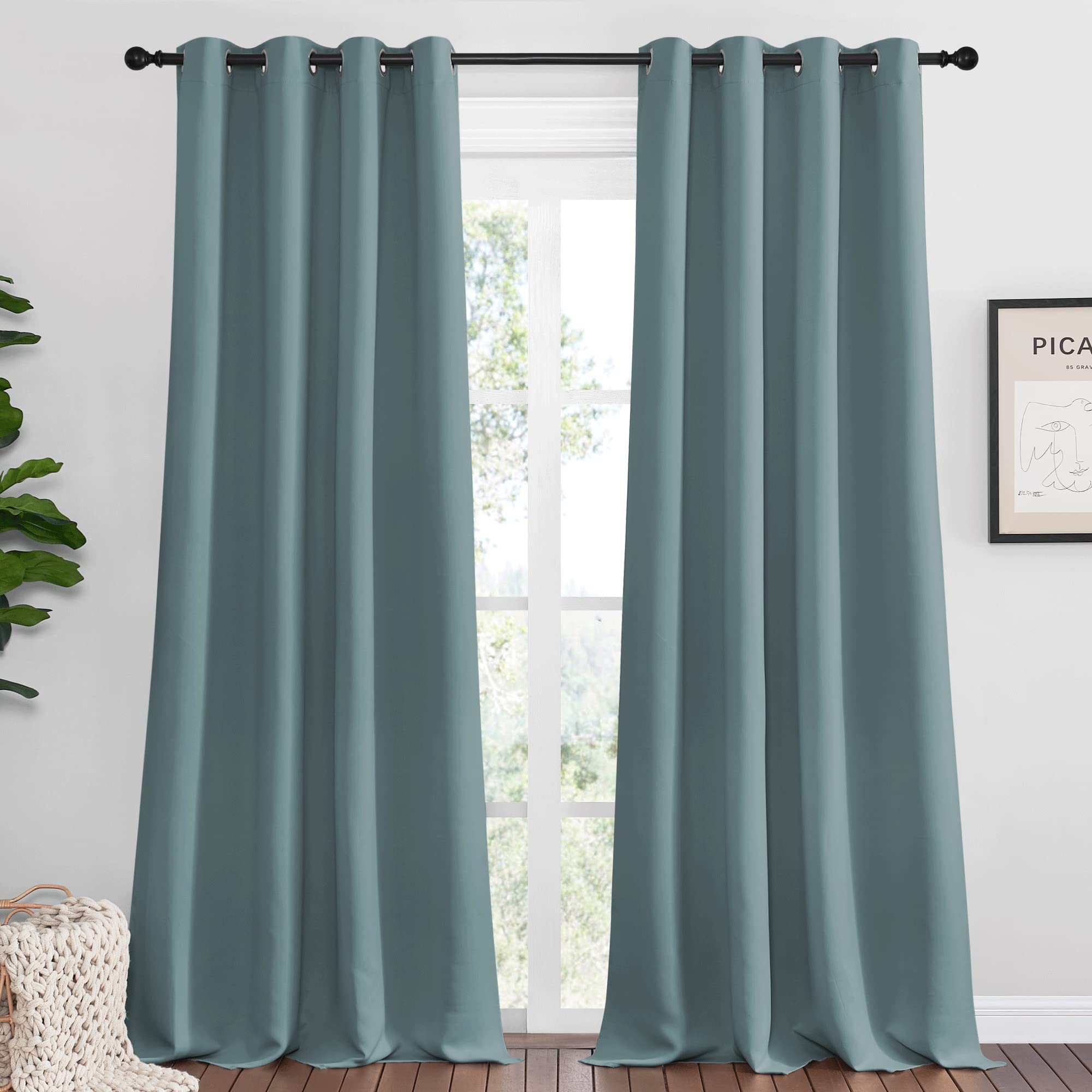 NICETOWN Modern Blackout Curtains Noise Reducing, Thermal Insulated and Privacy Room Darkening Drape Panels for Boy's Guest Room Door Window (Greyish Blue, 2 Panels, W55 x L90 -Inch)