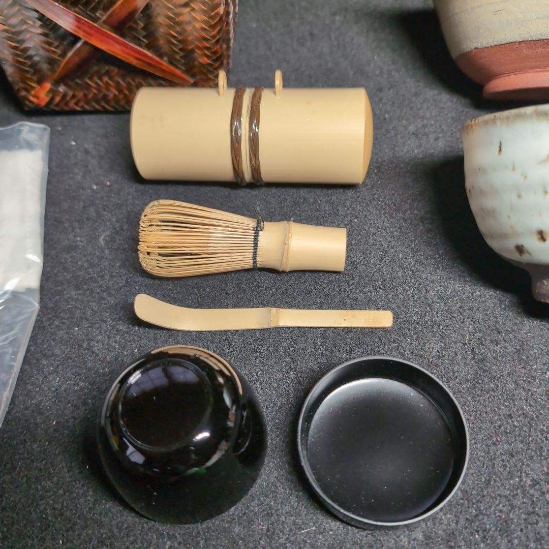 Amazon.co.jp: 茶道 野点セット 茶碗✕2 棗 茶筅 茶匙 茶巾 籠巾着 8 