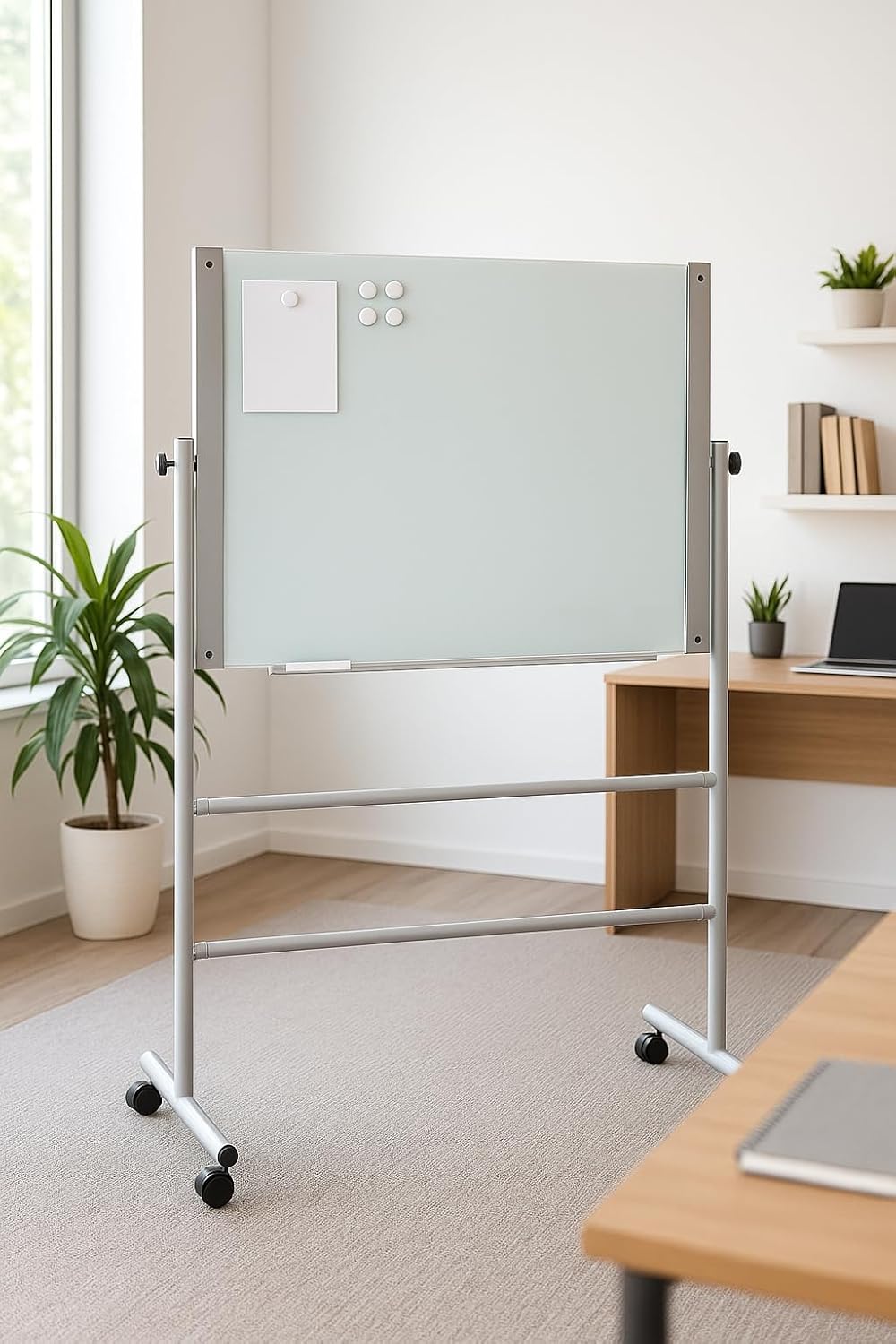 Audio-Visual Direct Glass Dry-Erase Board Mobile Stand (5' x 3.4') Stand ONLY, Does NOT Include Board