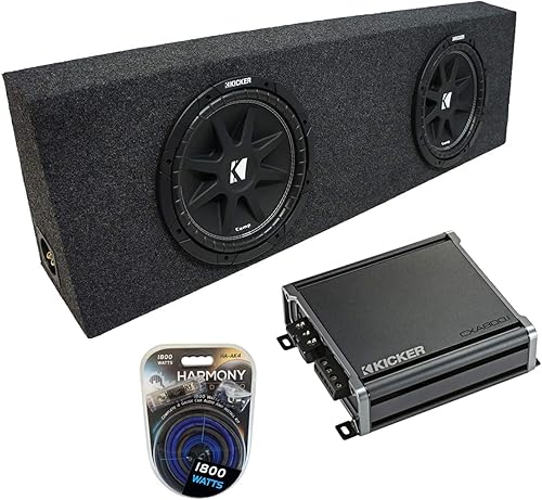 KICKER Paquete 43C124-N con cabina estándar estándar universal Comp C12 Dual 12 "Sub Box Enclosure y CXA800.1 Amp