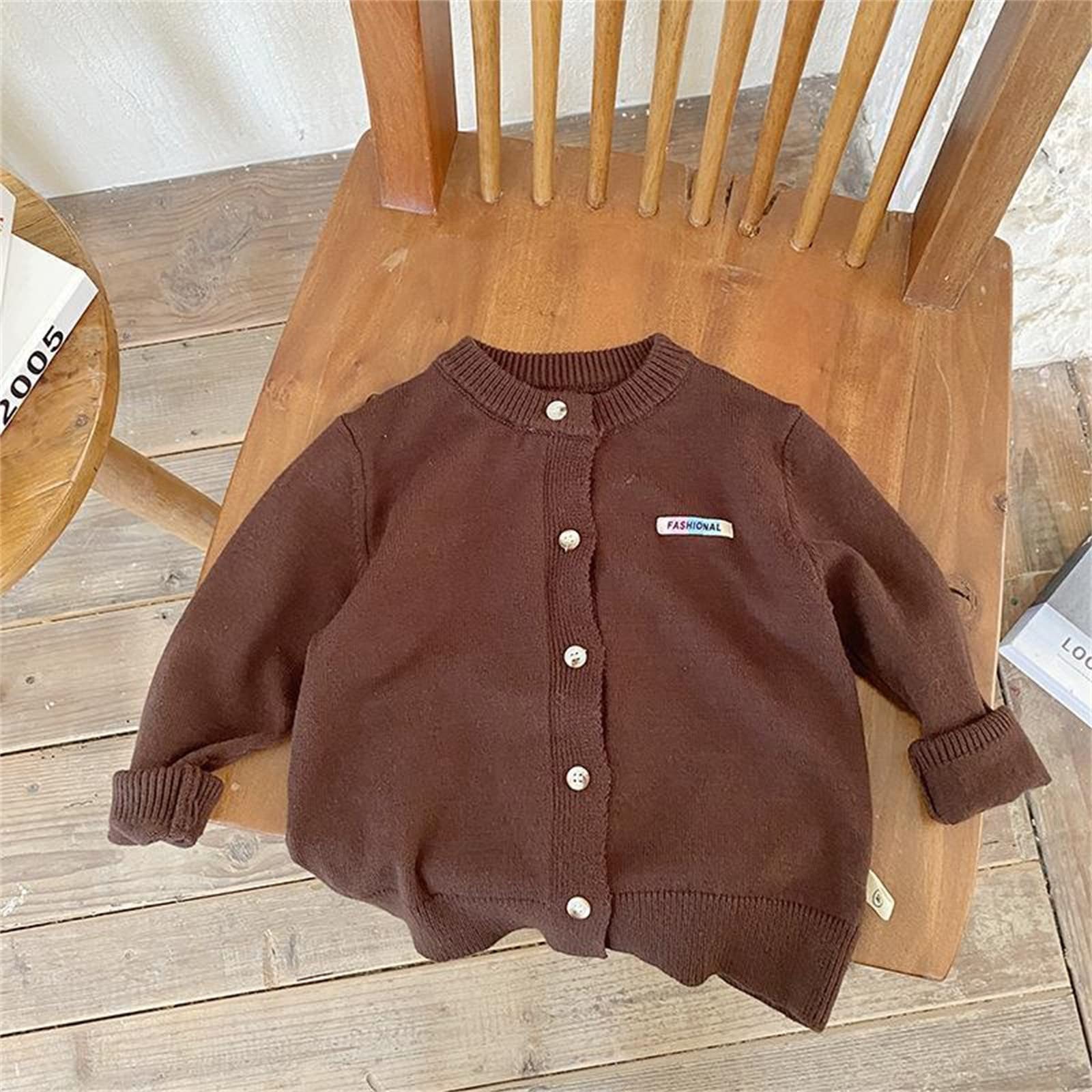 RNTOP Kids Toddler Button Cardigan Sweater Baby Girls Boys Solid Color Long Sleeve Knit Sweaters (Coffee, 6-12 Months) b197p