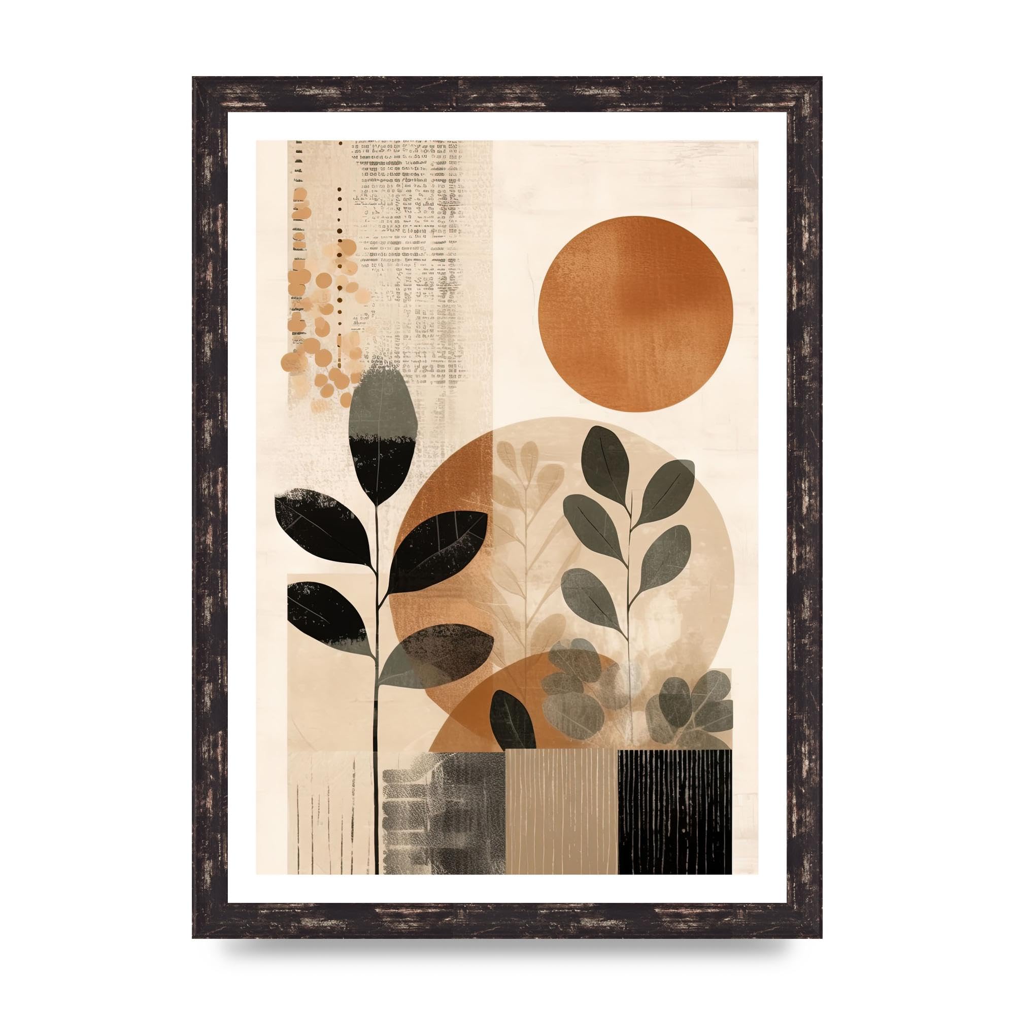 Lithobee - Abstract botanical art Home Wall Art Prints in Sizes A2, A3 & A4 Framed in a Stylish Quality Coloured Frame or Unframed - A3 Brown Distressed Frame