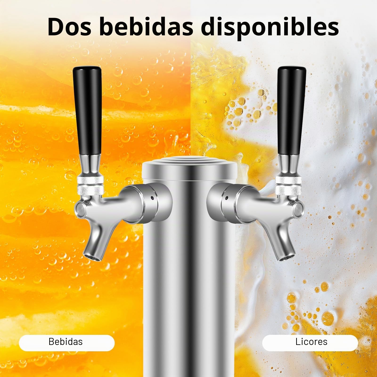 Dispensador de cerveza de doble caño para cerveza, torre de cerveza, 2 grifos, acero inoxidable, dispensador de bebidas para bar, uso doméstico, tubos de PVC de 1,5 m, cromo pulido, 3 kg de peso