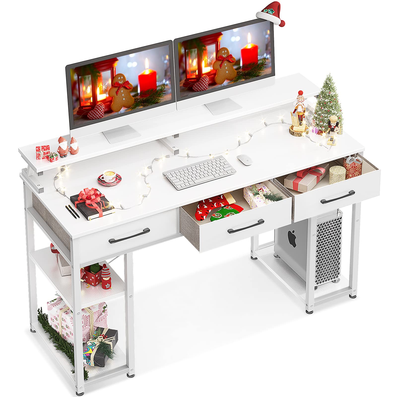 ODK Computer Desk with Drawers and Storage Shelves