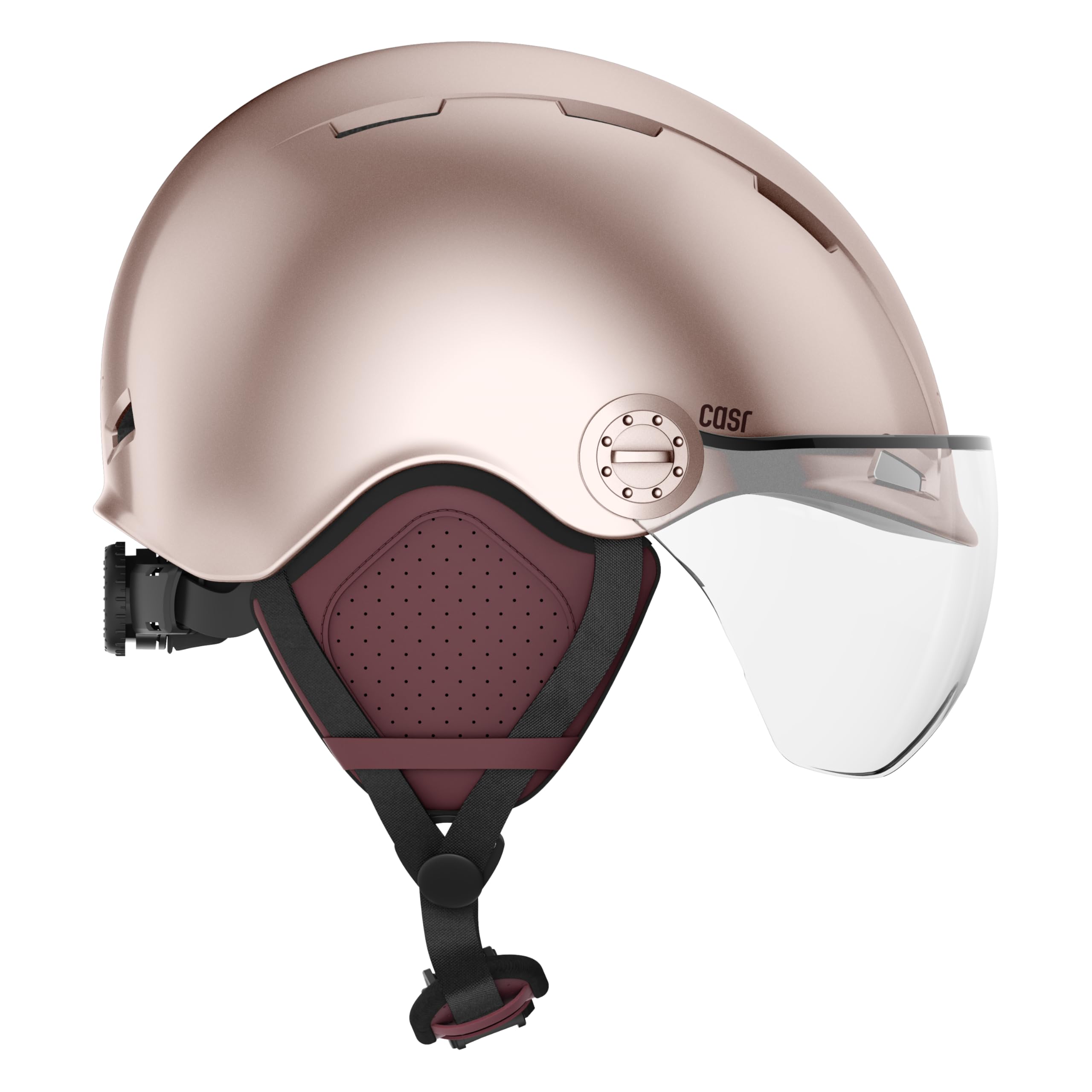 CASR Style - Casque Lifestyle Urbain pour Vélo & Trottinette Electrique - Visière Transparente & Cache-Oreille Amovibles - Confort Optimal pour Homme & Femme - Rose - Taille M