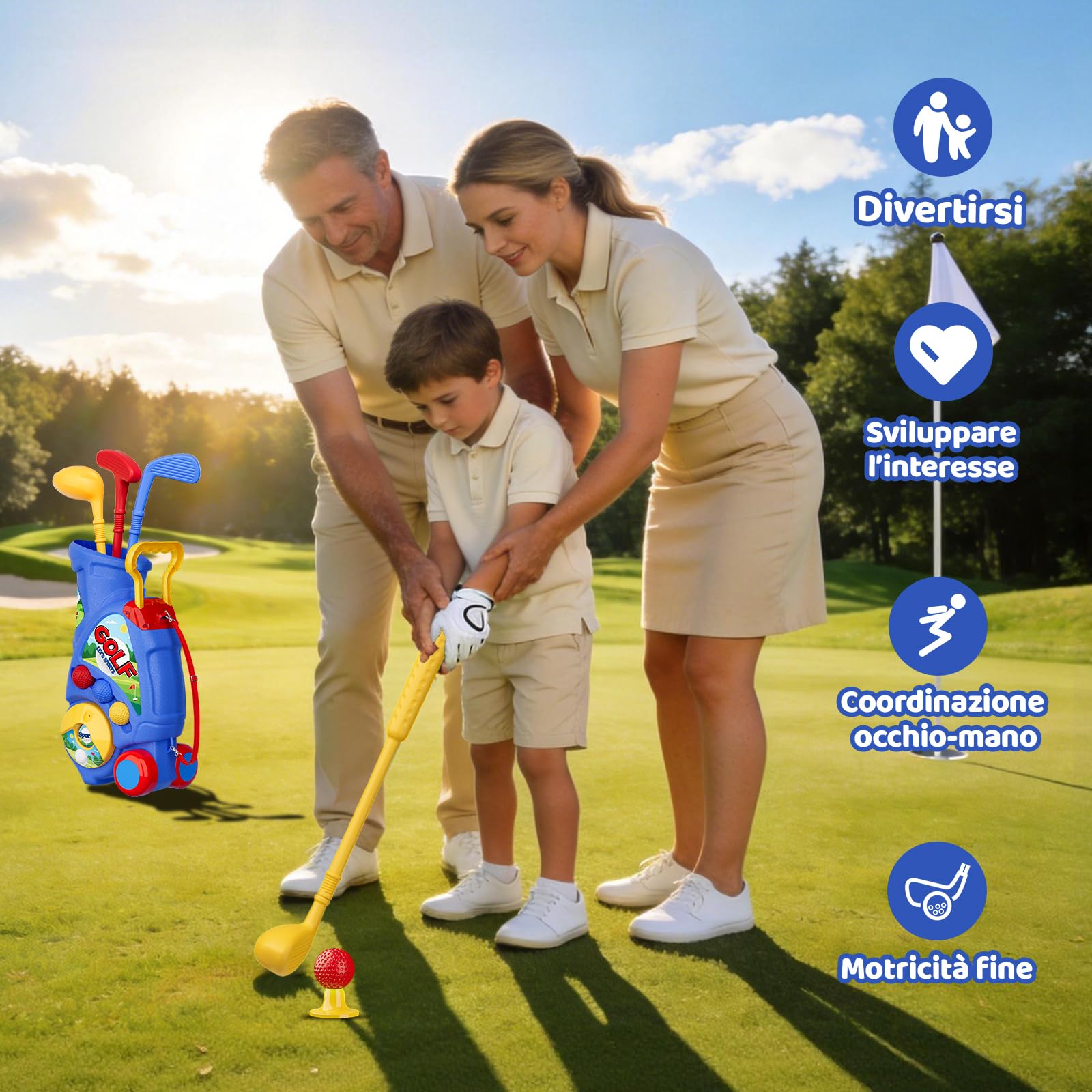 Naxudcoo Set da golf per bambini dai 3 ai 5 anni, giocattolo per mini golf con 6 palline, 3 mazze da golf, giocattolo per interni ed esterni dai 3 anni in su, regalo per ragazzi e ragazze