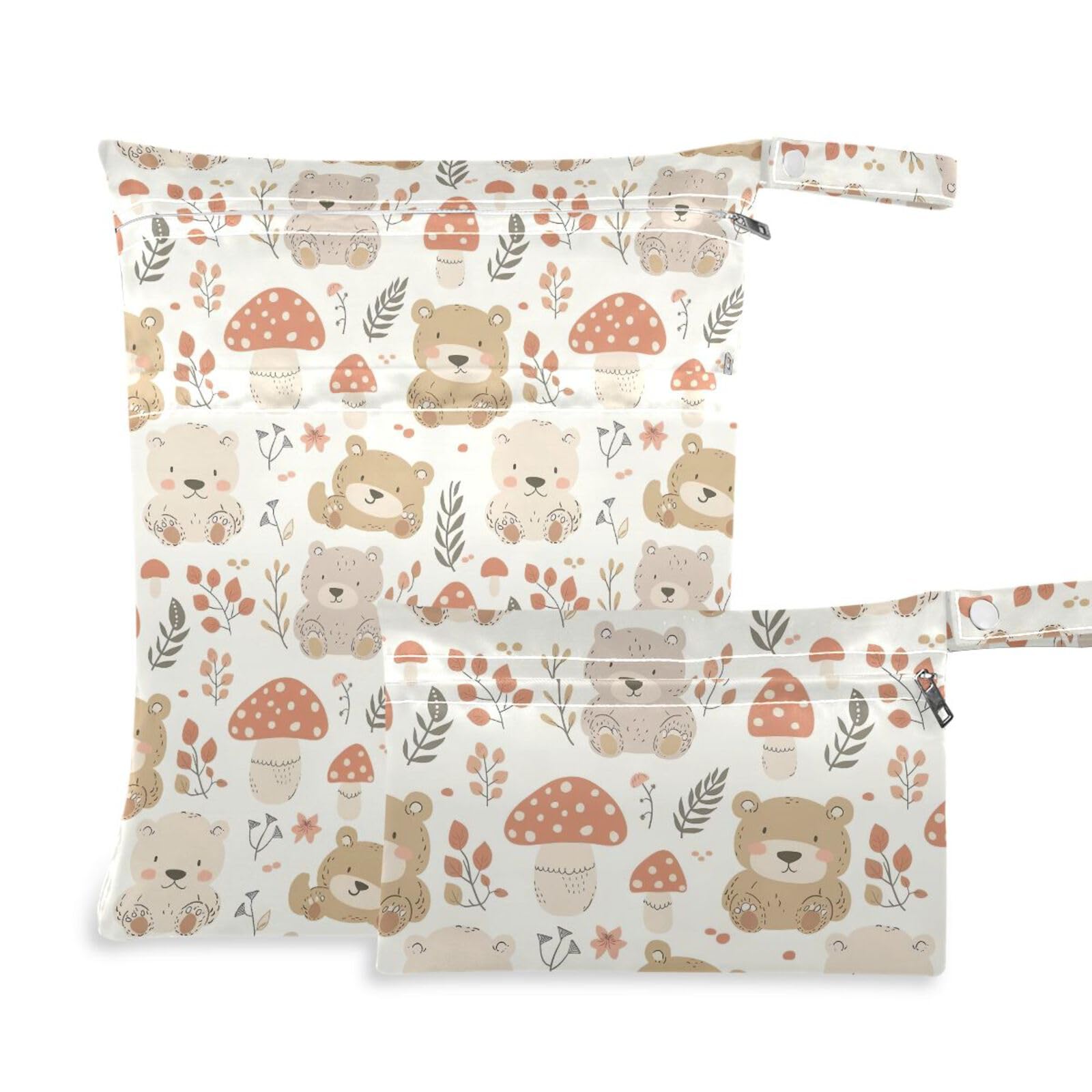 Coikll Wet Dry Bags for Cloth Diaper 2 Pack Waterproof Yoga Gym Bag for Swimsuit Wet Clothes Baby Items-?Cute Bear Mushroom?