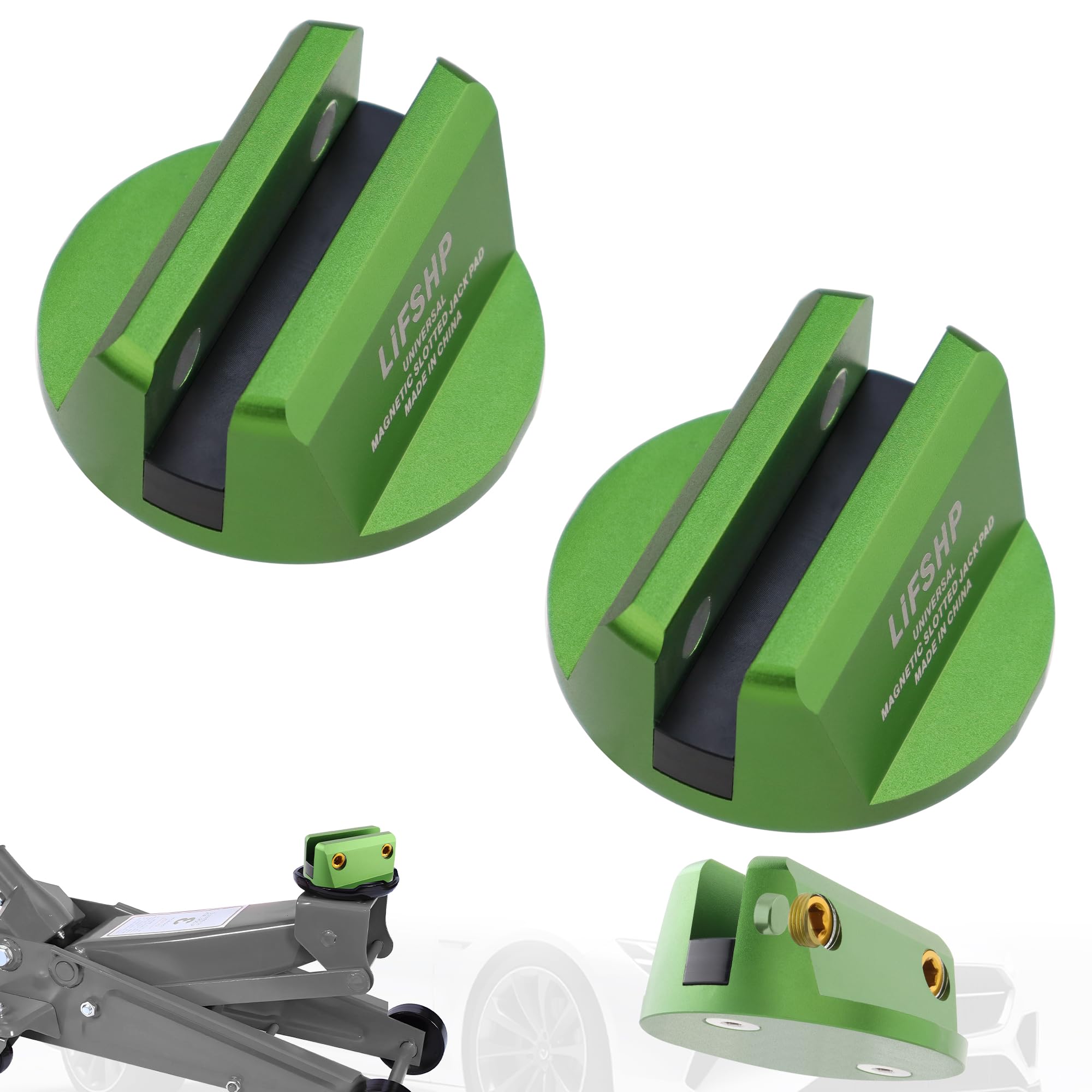 2Pcs Universal Aluminum Magnetic Grooved Pinch Weld Jack Pad-Green