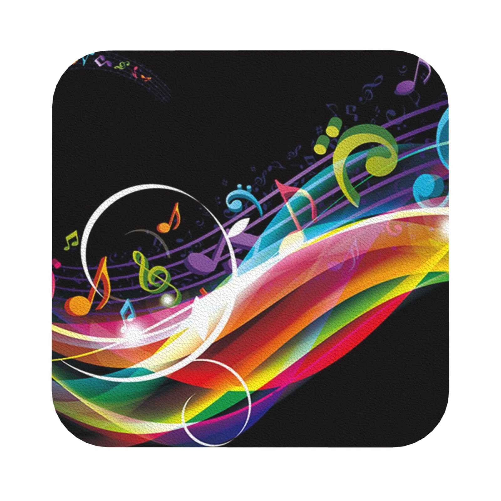 Colorful Music PU Leather Coasters Set of 6 Square Drink Coasters