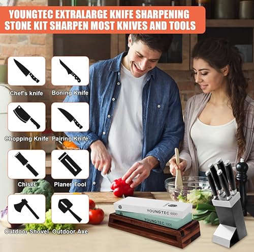 Miniatura 6 de YOUNGTEC Kit de piedra de afilar cuchillos de carburo de silicona extra grande  piedra húmeda 10006000  piedra afiladora de cuchillos de piedra de