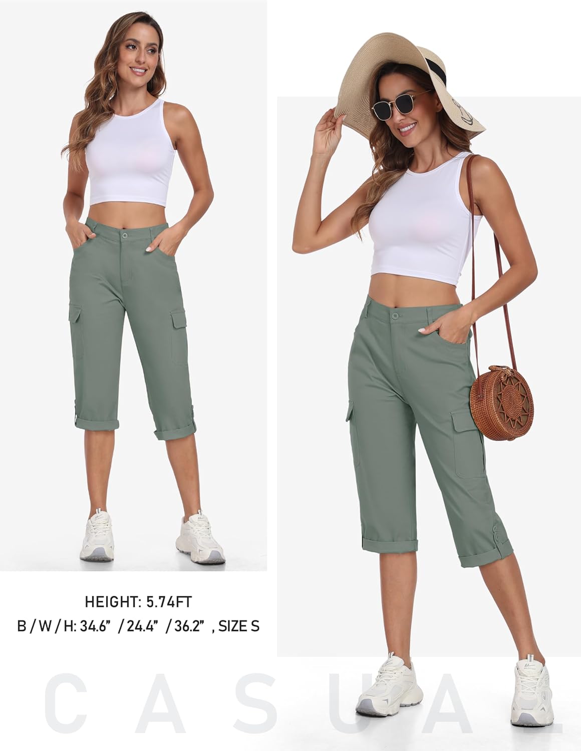 MoFiz Women's Cargo Capri Pants Cotton Roll up Convertible Capris Summer Casual Athletic Hiking Cropped Pants with Pockets - Image 6