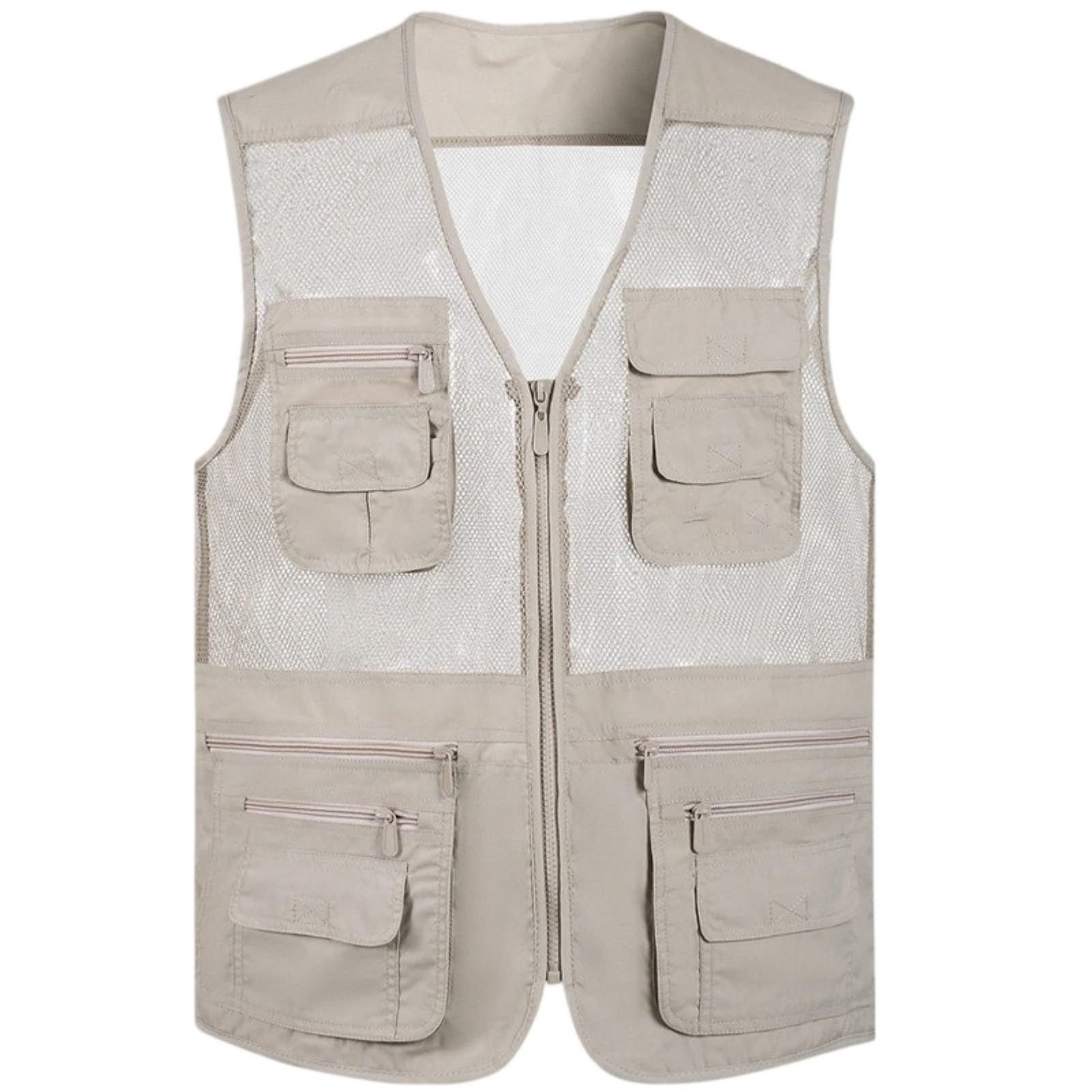 Chaleco de algodón de malla transpirable multibolsillos gris 8