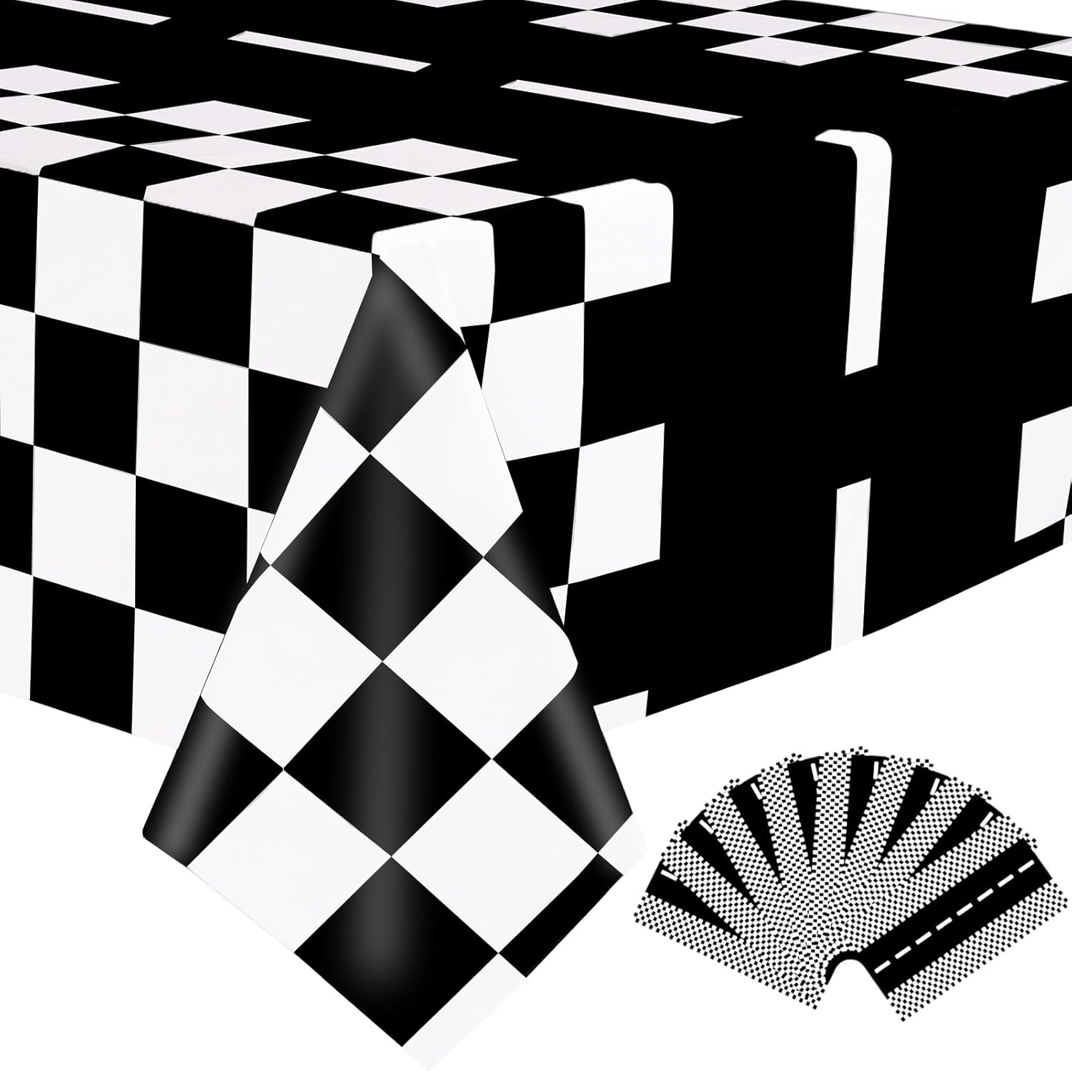 Kesfey 8 Packs Racing Car Plastic Tablecloths 54 x 108 Inch Race Car Birthday Party Supplies Race Track Table Cloth Racing Decoration Road Black Checkered Flag Tablecover for Monster Jam Boy Car Theme