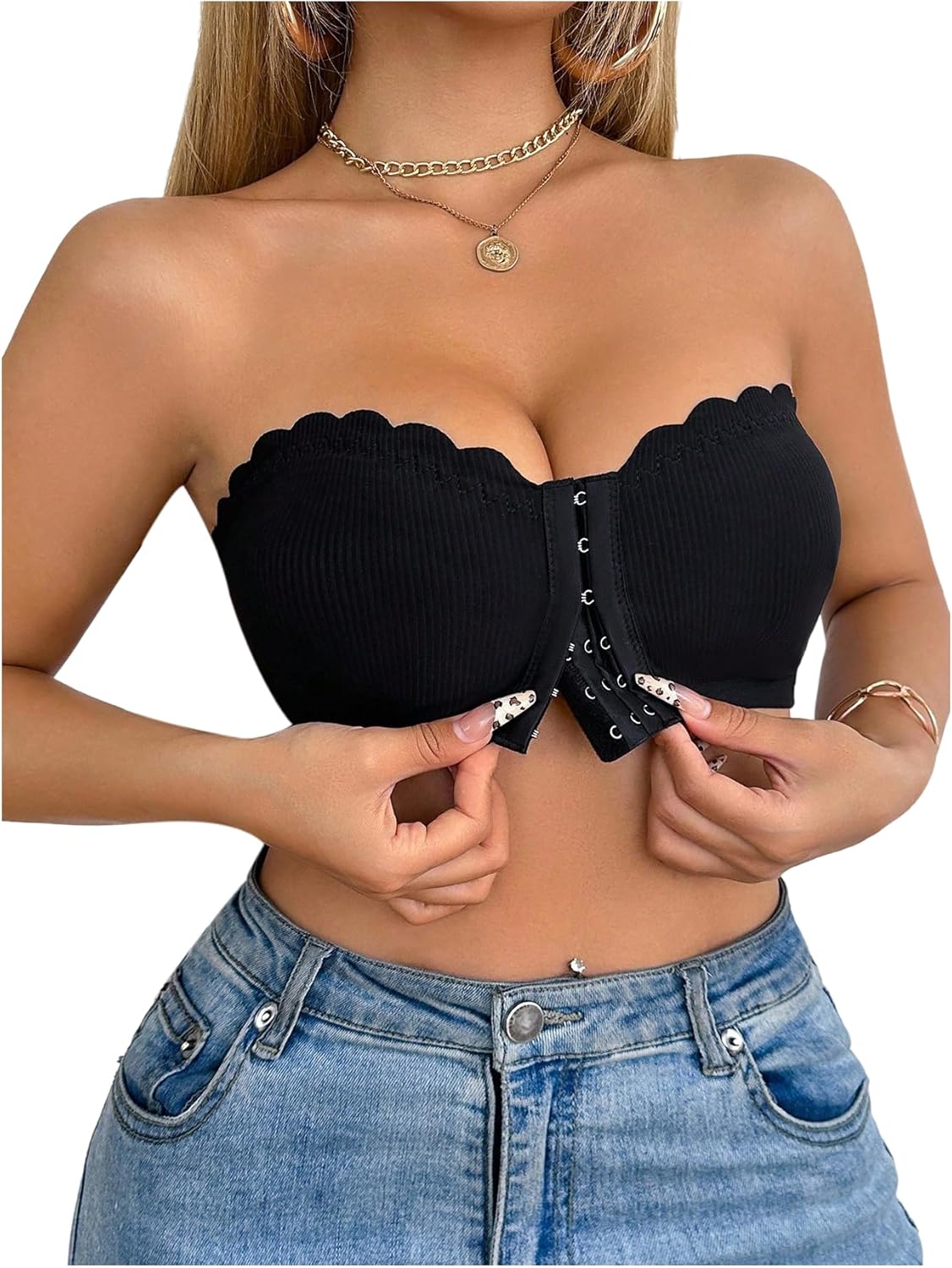 SweatyRocks Women's Front Closure Strapless Bra Wireless Bandeau Bras Tube Top Bralettes
