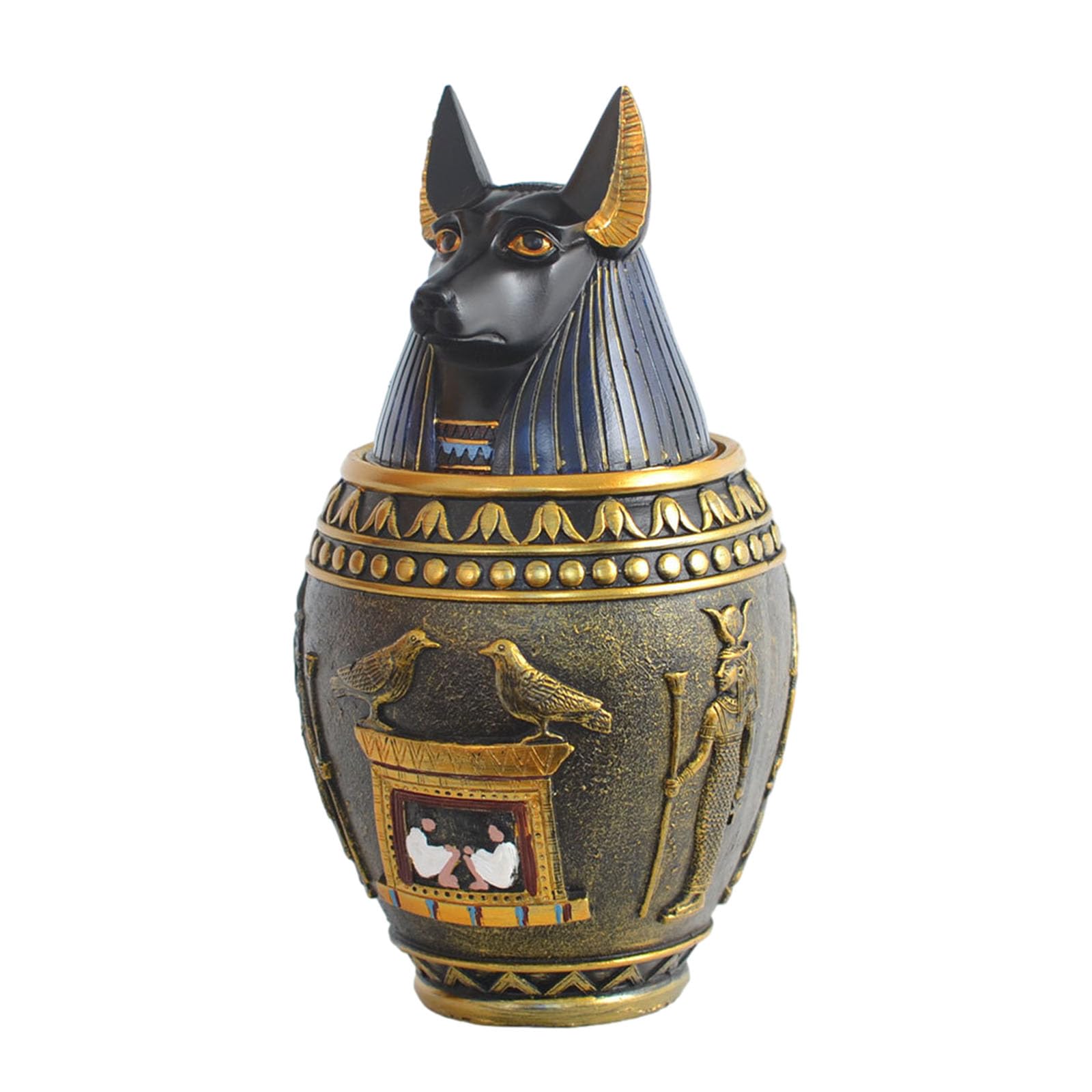 NUNETH Egyptian Statue Ornaments, Canopic Jar, Pet Urn for Ashes, Home Decor Sculpture, Resin Collectible Figurine,Golden (Duamutef,S)
