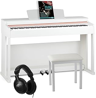 McGrey DP-19 WM E-Piano Set - 88 gewichtete Tasten mit Hammermechanik und Anschlagdynamik - 8 Klänge - Tastaturabdeckung - inkl. Klavierbank, Kopfhörer und Klavierschule - Weiß matt