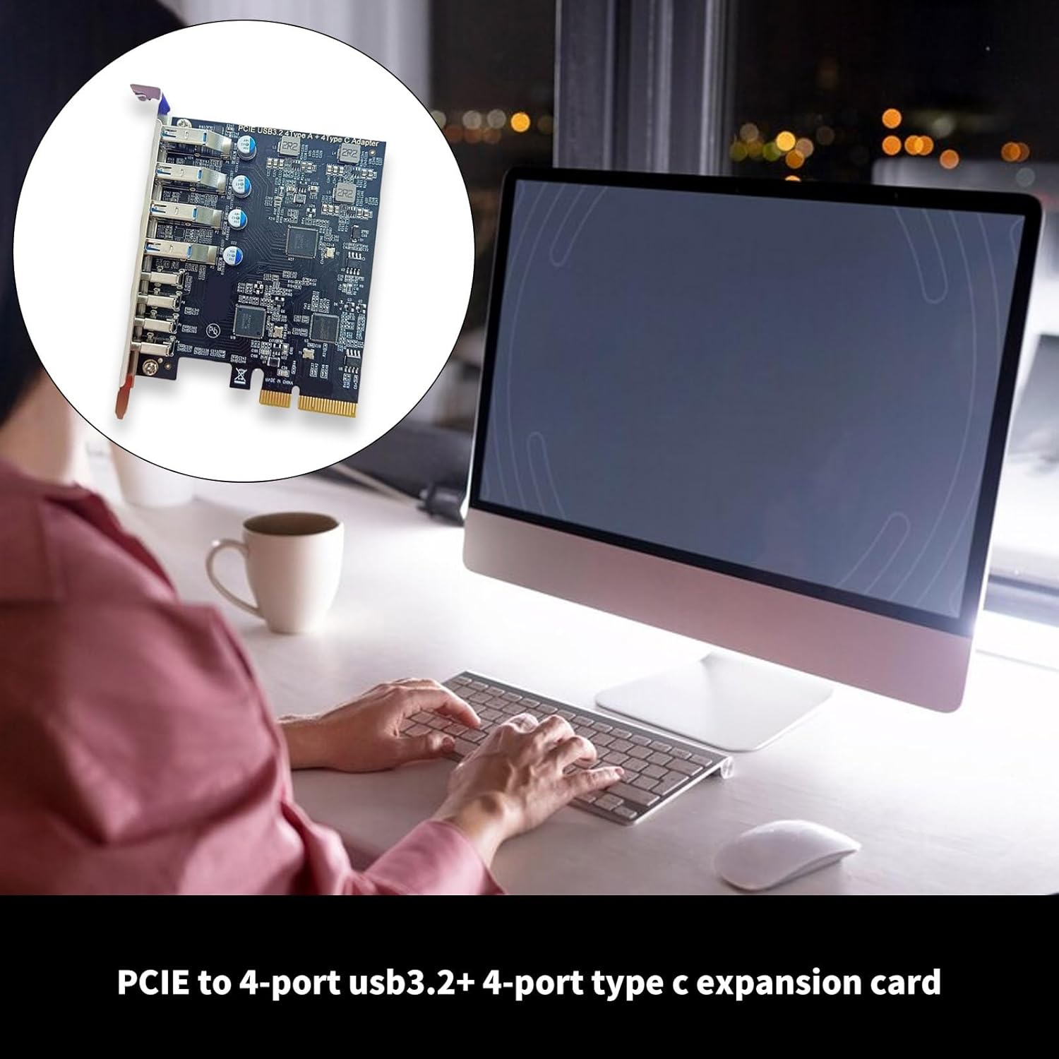 Fast Speed PCIe to 4 USB 3.2 TypeA and 4 TypeC Adapter Expansion Card for Desktop PC