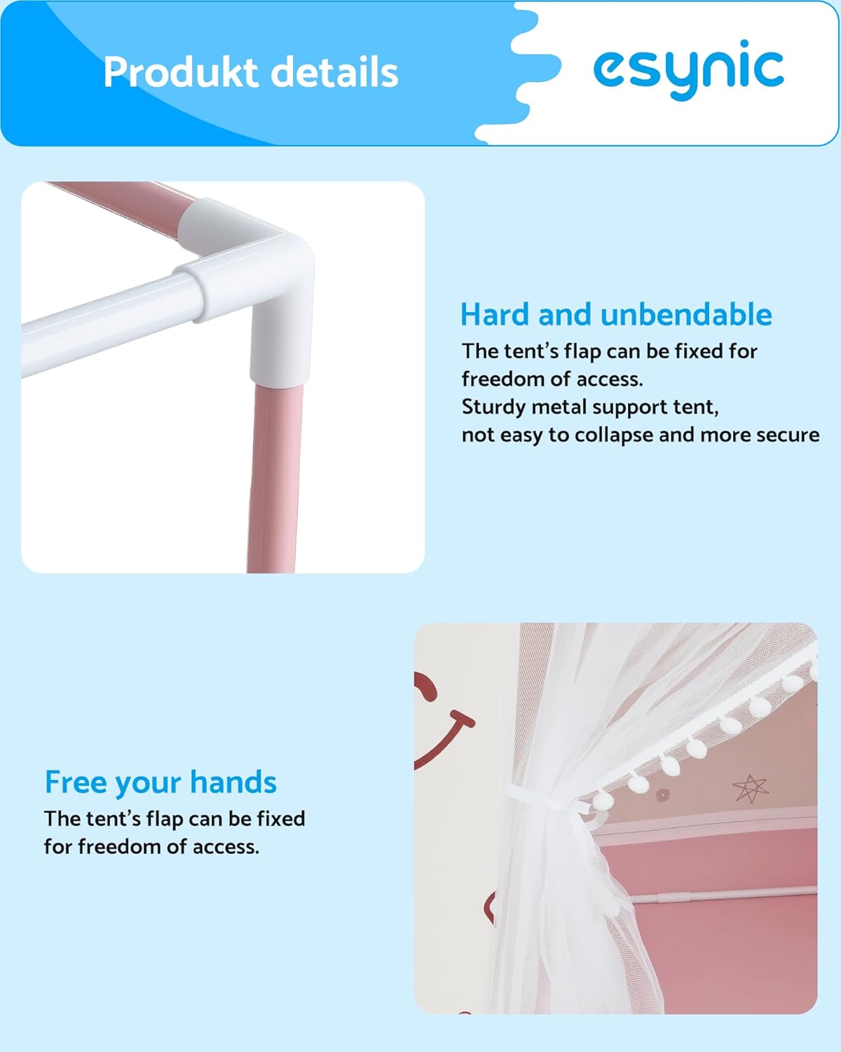 eSynic Washable Kids Playhouse Tent-Children's Fort with Fairy Lights & Double Windows for Indoor/Outdoor- 40"*48"*51" Size-10-Minute Easy to Setup Metal Frame Play Tent for 1-3 Kids-Age Up to 12