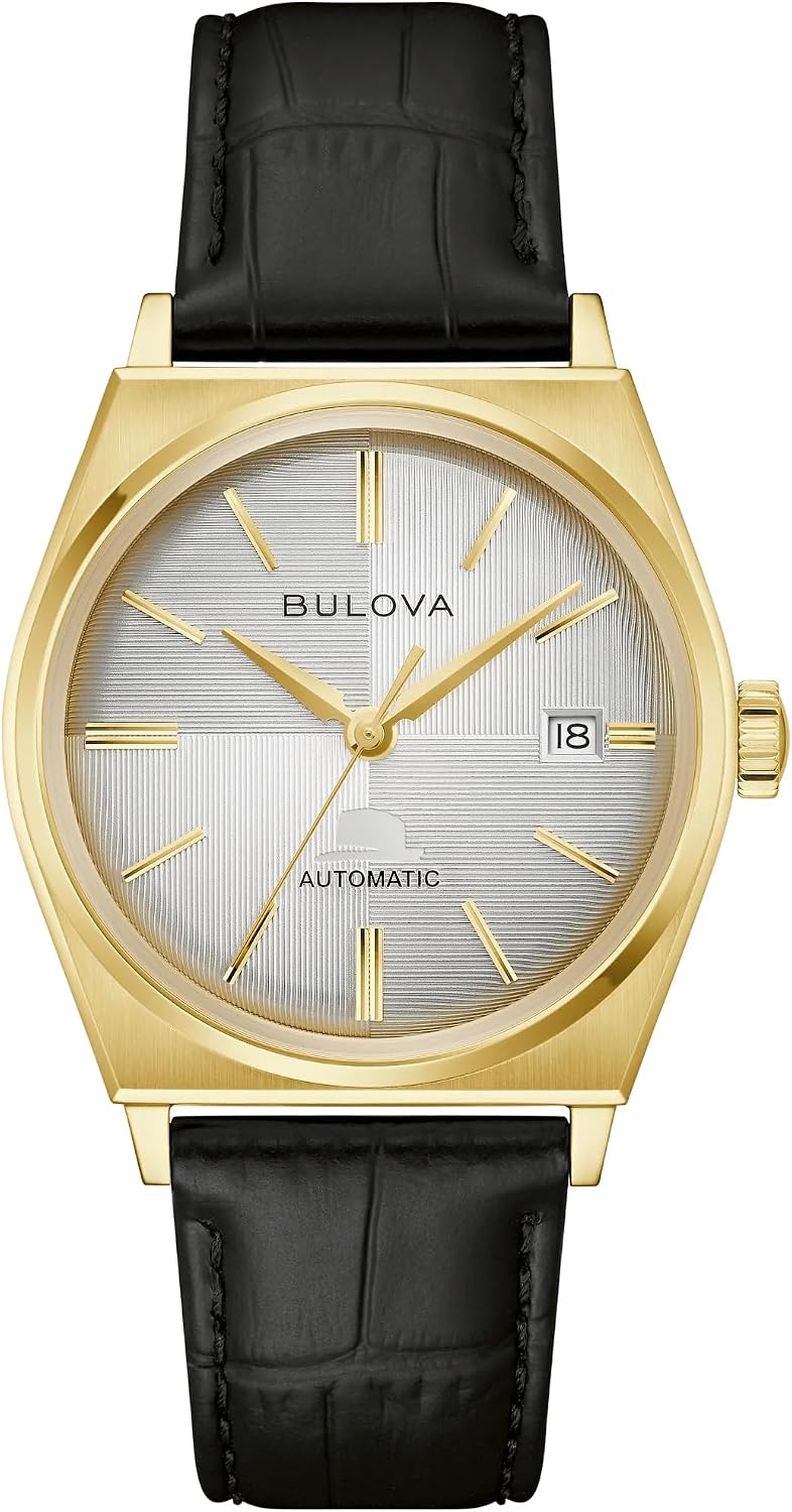 Bulova Frank Sinatra Nothing But The Best Automatic Beige Dial Black Leather Strap Watch 37mm – 97B243