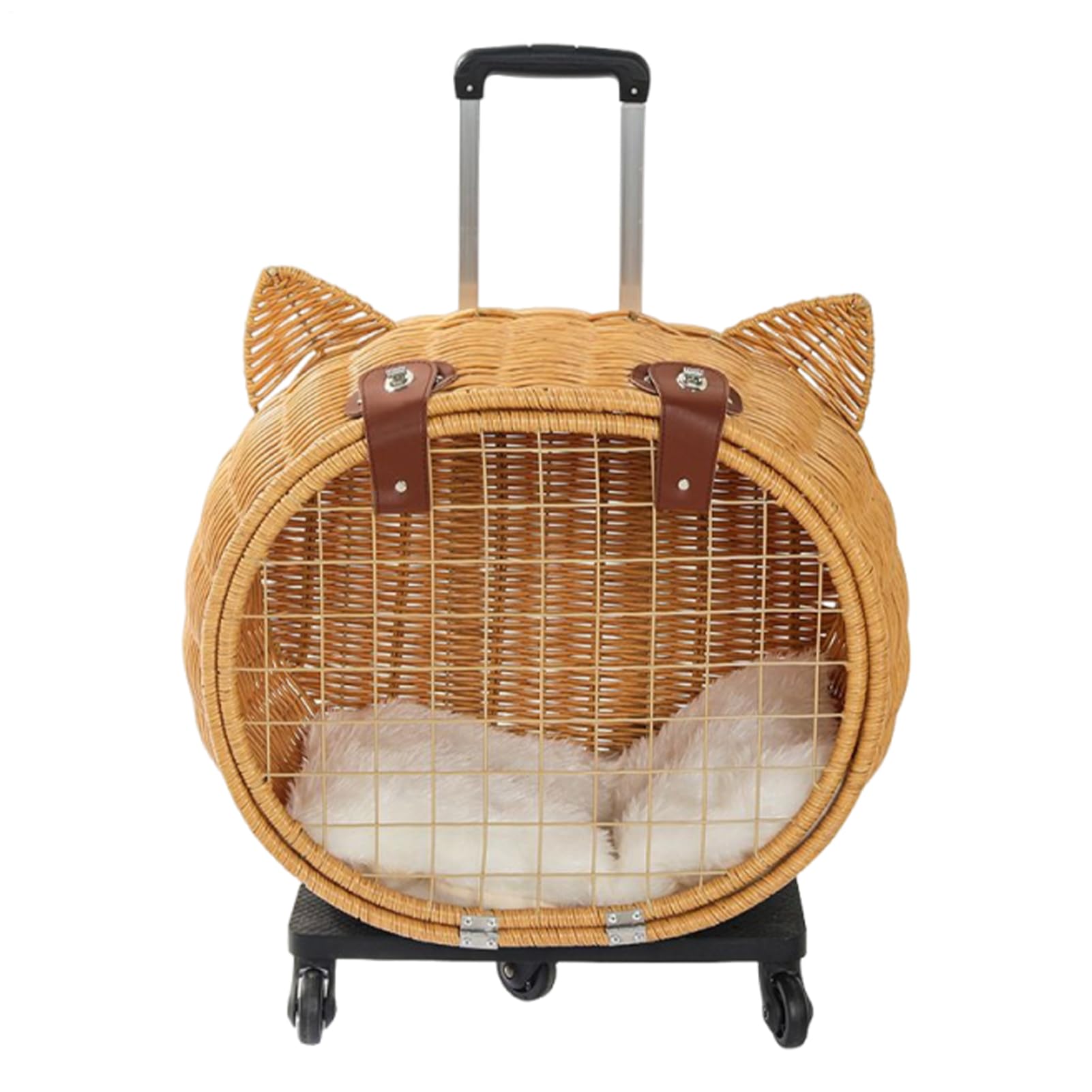 Cochecito Perros pequeños Transportín Retro Transpirable para Mascotas con | Perro Ratán y Cochecitos Gato con Ruedas Retro, conejos medianos, paseos, picnic,