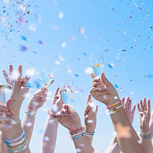 Miniatura 4 de Yowivon Coloridas pulseras para surfistas Heishi, con cuentas de arcilla heishi, elásticas, elásticas, apilables, elásticas, para niñas, pulseras de