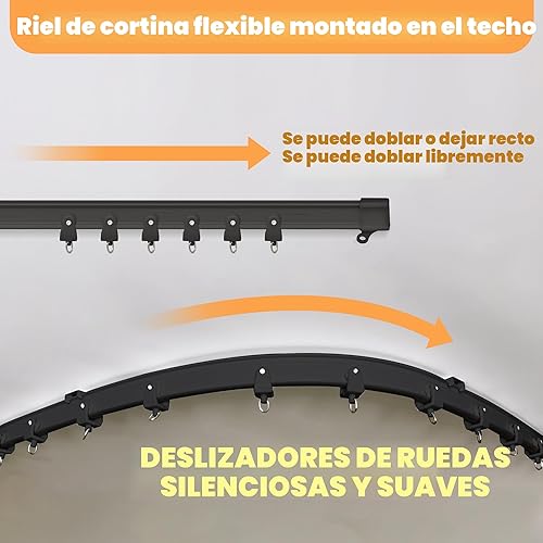 Miniatura 5 de Cortinas divisoras de habitación con juego de rieles de techo flexibles, cortina opaca para montaje en el techo, cortina de privacidad, divisores de
