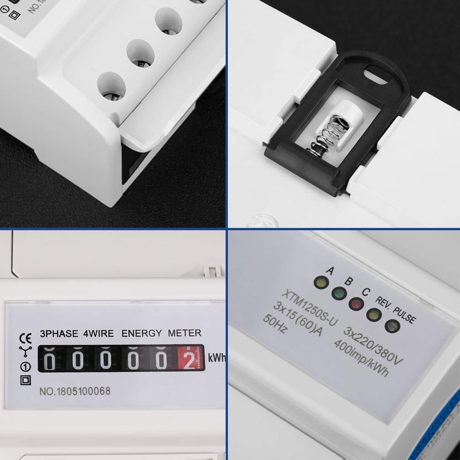 Contatore di energia su guida DIN trifase, 1 pz 3 x 220V/380V Contatore digitale trifase a 4 fili 7P Contatore elettrico su guida DIN Contatore KWh elettronico(15 (60) A.)