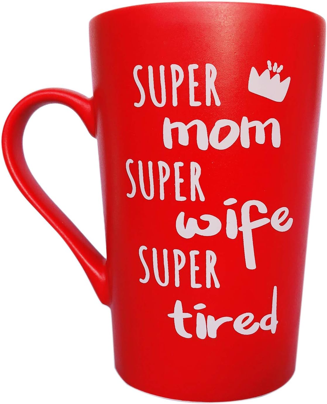 Mother's Day Gifts Funny Coffee Mug for Mom Wife, Super Mom Super Wife Super Tired Cute Present from Daughter Son or Husband Fun Cup Red, 12 Oz