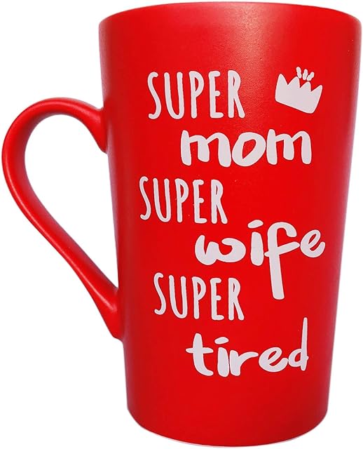 Mother's Day Gifts Funny Coffee Mug for Mom Wife Christmas Gifts, Super Mom Super Wife Super Tired Cute Present from Daughter Son or Husband Fun Cup Red, 12 Oz