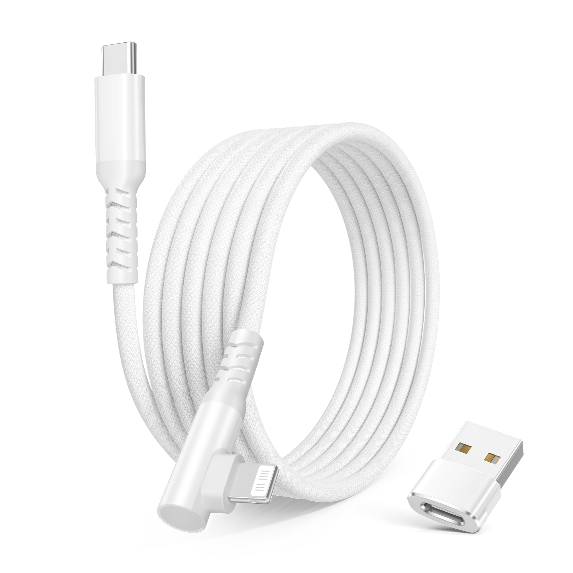 Basesailor Winkel USB C auf Lightning Ladekabel 2M mit USB A Adapter,90 Grad Kurz Kable,Typ C Netzteil PD Schnellladekabel für iPhone 11 12 13 14 Mini Pro Max SE,APPLE IOS Airpods 2 3,iPad 9 8 7 Gen