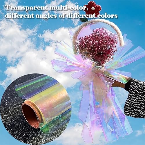 Miniatura 2 de 1 rollo de celofán iridiscente de 50 pies, papel de regalo iridiscente, rollo de celofán holográfico, envoltura de celofán para cestas de regalo,