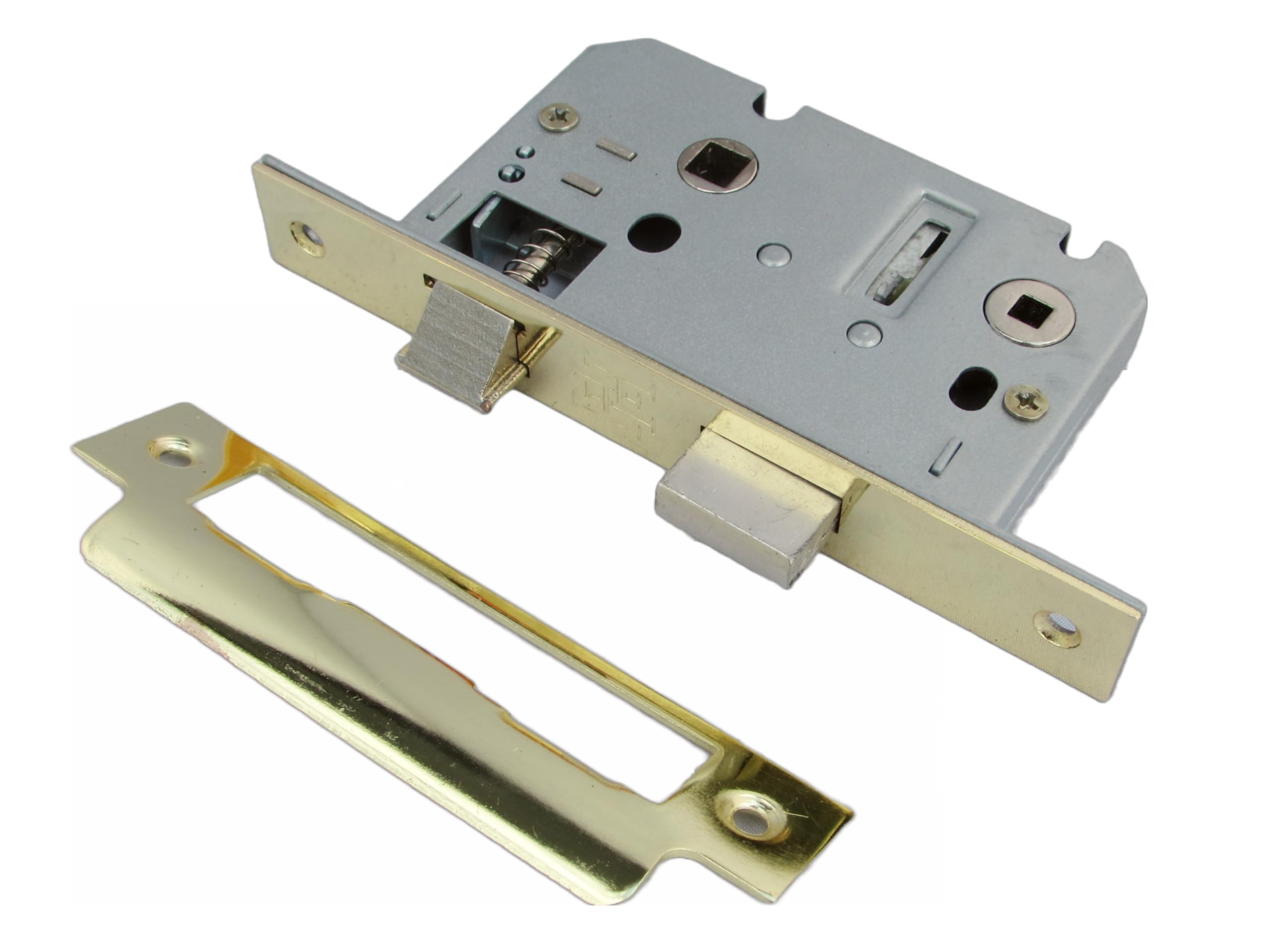 Haven Heritage Silver Mortice Lock Sashlock Bathroom Locks 2.5" Bolt Through Reversable Bath Door (Brass Plated, 64Mm (2.5 Inch)