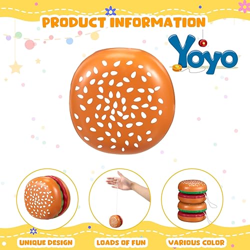 Miniatura 3 de Liliful 100 piezas de hamburguesas a granel Yo Yo Juguetes de plástico Burger Party Favores para niños y adultos, juguetes de cuerda para