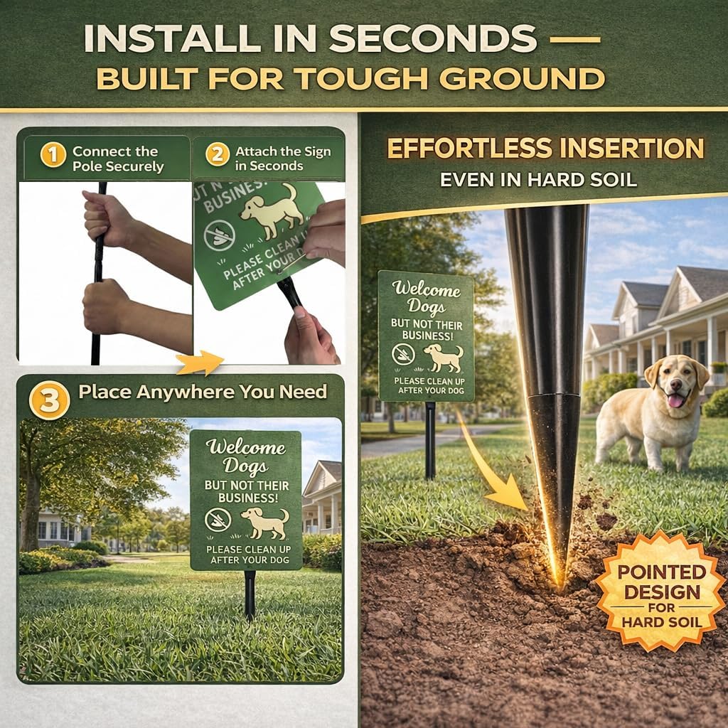 2Pack Clean Up After Your Dog Sign for Yard, 12"x9" Funny No Pooping Lawn Sign, Pick Up After Your Dog Notice with Metal Stake, Heavy Duty Aluminum, UV Protected & Weatherproof