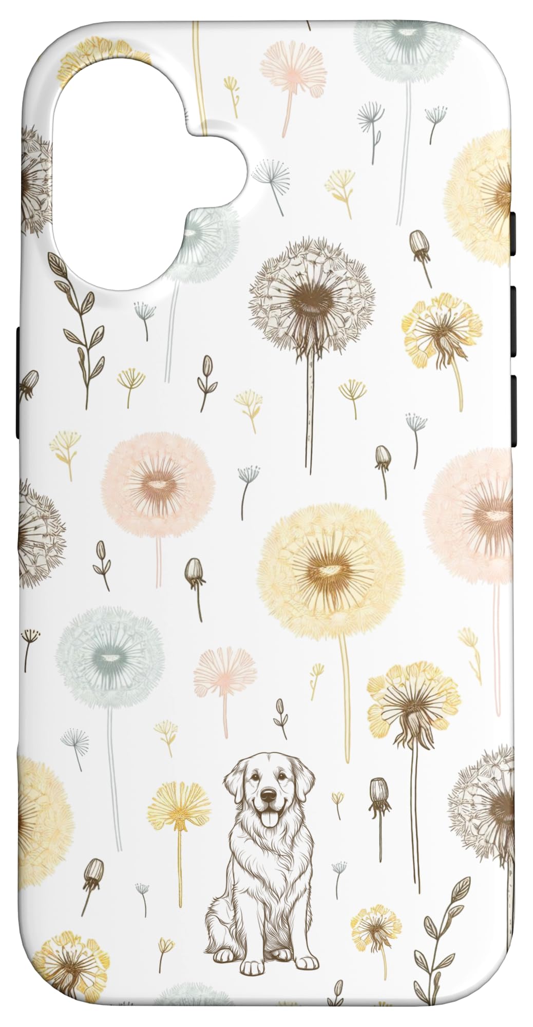 Golden Retriever Dandelion Dream Goldie Lover Floral Sketch Case for iPhone 16