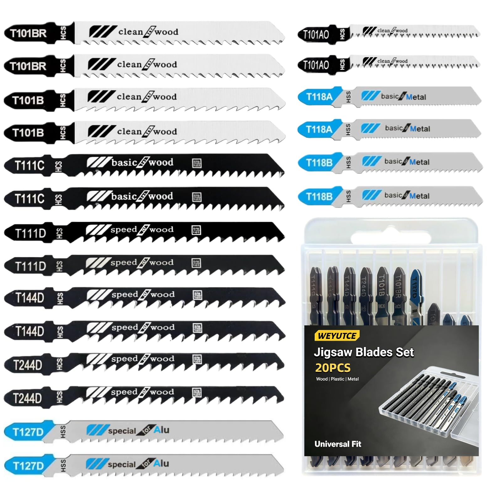 20 Jigsaw Blades - Wood, Plastic, Metal Cutting -1