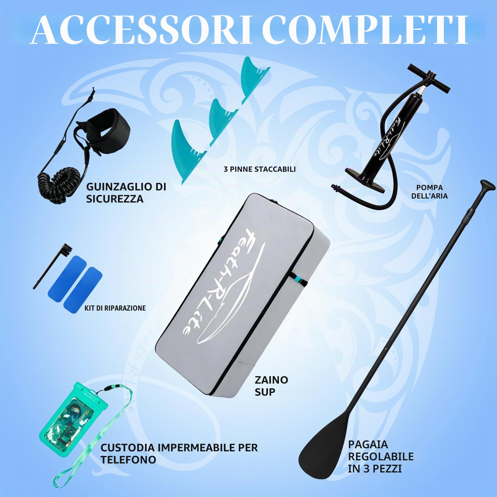 FEATH-R-LITE Tavola gonfiabile Stand Up Paddle con accessori SUP per