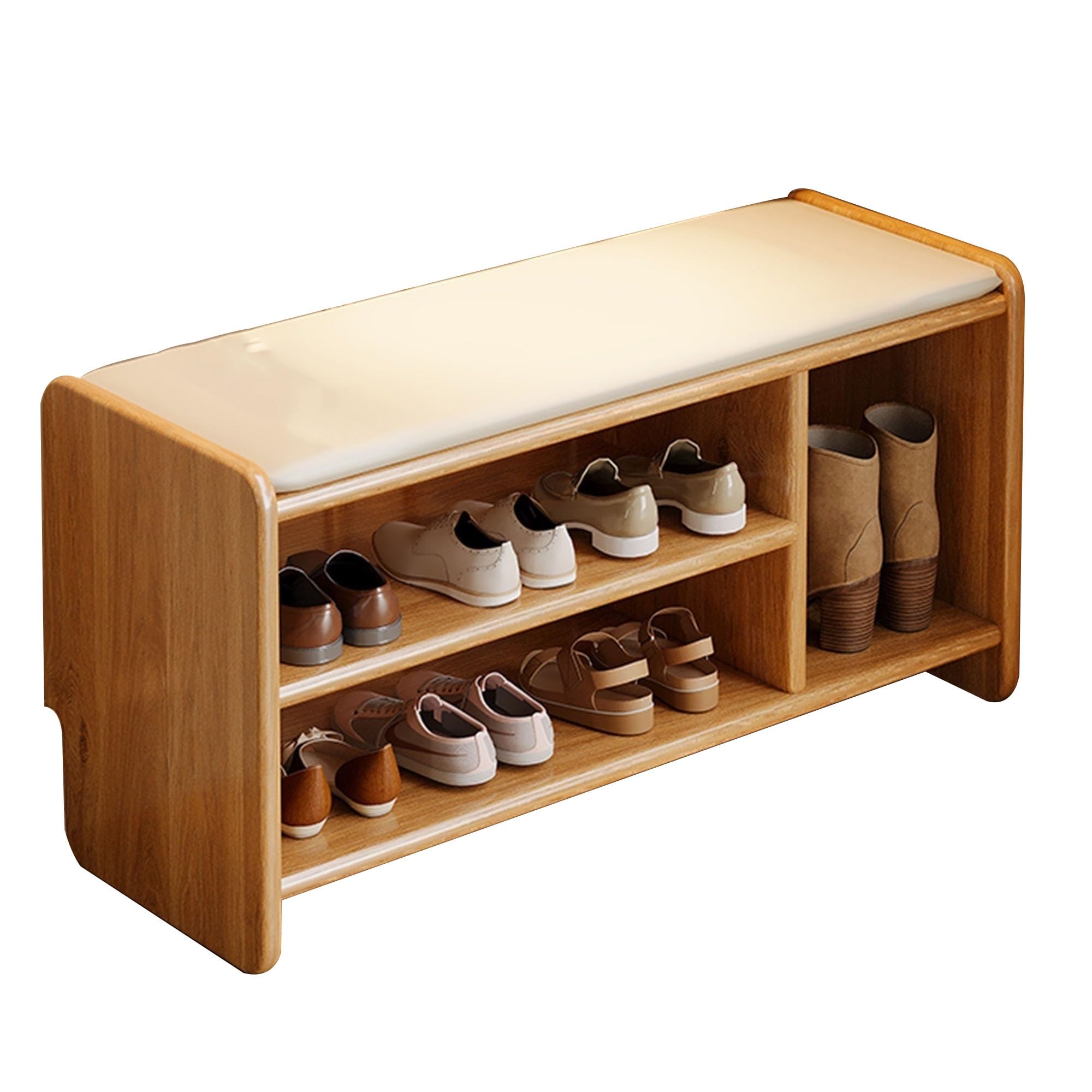 JOSIAHCQ Banco Madera Zapatero Entrada Recibidor Banco Almacenaje con Asiento Banqueta Dormitorio Banco Pie de Cama para Sala de Estar Pasillo(Wood Color,100cm)