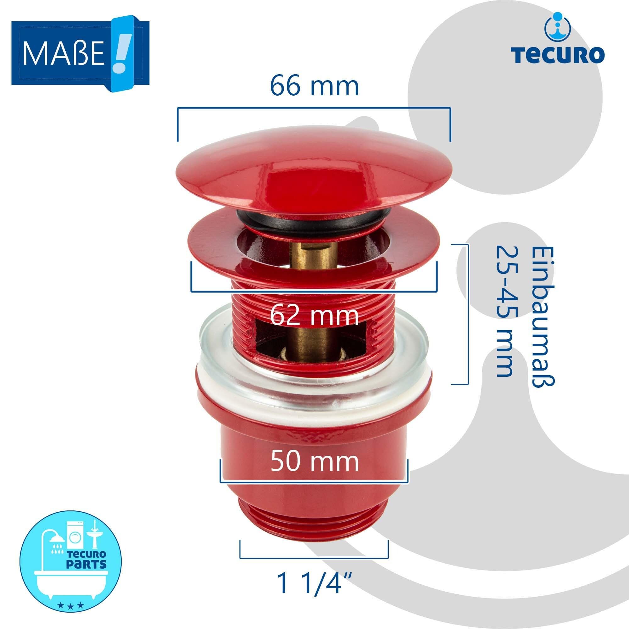 tecuro Siphon mit Pop Up Ablaufventil rot (RAL 3003) - Universal Set für Waschtisch/Waschbecken