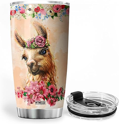 Miniatura 3 de Vaso de alpaca de 20 onzas  Just A Girl Who Loves Alpacas lindo vaso con estampado floral de flores, taza de viaje de café de acero inoxidable con
