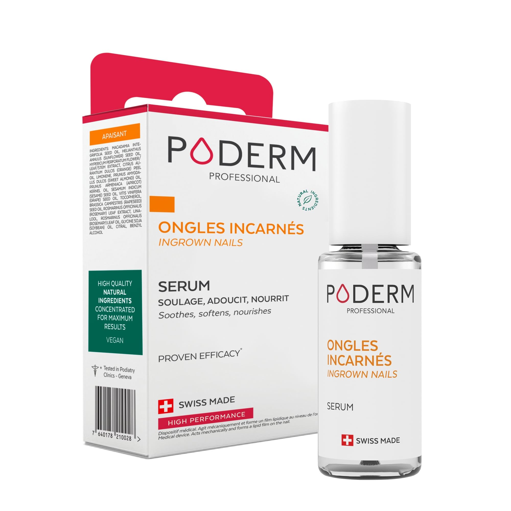 PODERM - INGROWN NAILS EMOLLIENT TREATMENT 2-in-1 - Relieves pain, prevents infection - Lubricates the nail and softens callouses - Professional solutions for hands/feet - Quick & easy - Swiss Made