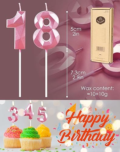 Miniatura 6 de Velas del número 17, velas de cumpleaños 17, vela rosa de feliz cumpleaños para pastel, decoración de pastel de diseño 3D para niñas, mujeres,
