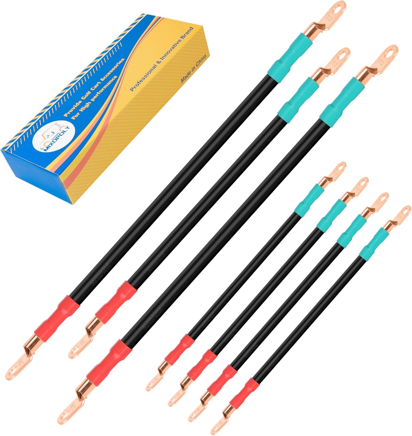 4 Gauge Golf cart Battery Cable Kit Replacement for EZGO, Yamaha, Club Car All Models 36 & 48 Volt 1994-up, Pure Copper AC/DC Battery Wiring Kit (7-Piece Set)