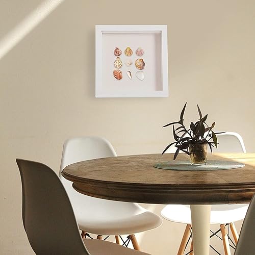 Miniatura 5 de Elegantes marcos de madera profunda, juego de 3 vitrinas blancas de 10 x 10 pulgadas con tablero de vidrio real y lino, perfecto para mostrar